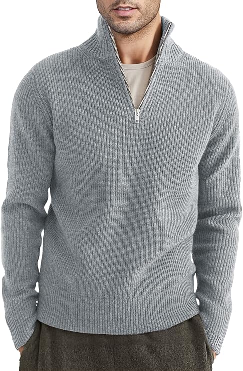 Quarter Zip Jumper | Knitted | Rib Knit | Polo Sweater | Men's Half Zip Jumper-Sweater-Chaps of London-Gray-XS-Chaps of London