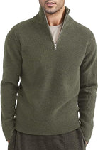Quarter Zip Jumper | Knitted | Rib Knit | Polo Sweater | Men's Half Zip Jumper-Sweater-Chaps of London-Green-XS-Chaps of London