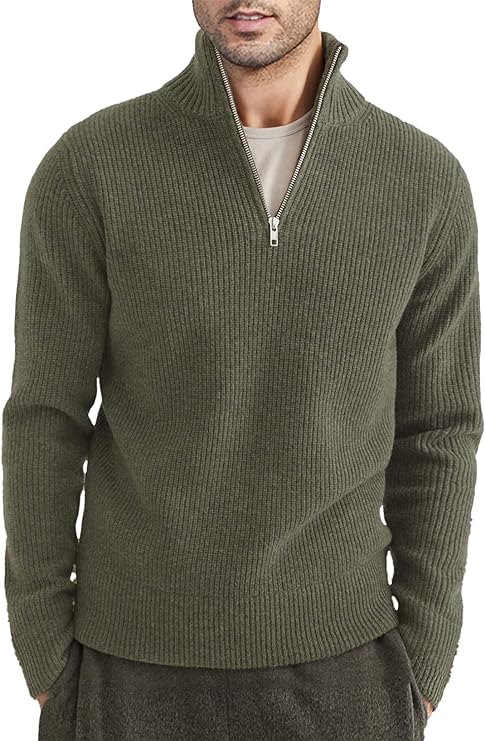 Quarter Zip Jumper | Knitted | Rib Knit | Polo Sweater | Men's Half Zip Jumper-Sweater-Chaps of London-Green-XS-Chaps of London