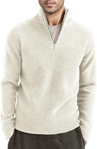 Quarter Zip Jumper | Knitted | Rib Knit | Polo Sweater | Men's Half Zip Jumper-Sweater-Chaps of London-White-XS-Chaps of London