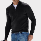 Quarter Zip Jumper - Long Sleeve - Half Zip - Polo Jumper - Men's Quarter Zip Sweaters-Chaps of London-Black-S-Chaps of London