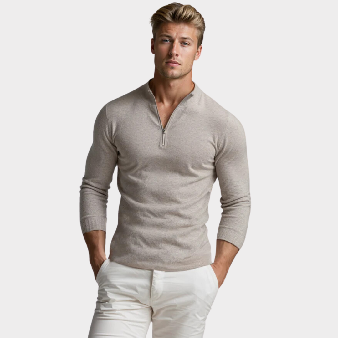 Quarter Zip Jumper - Long Sleeve - Half Zip - Polo Jumper - Men's Quarter Zip Sweaters-Chaps of London-Chaps of London