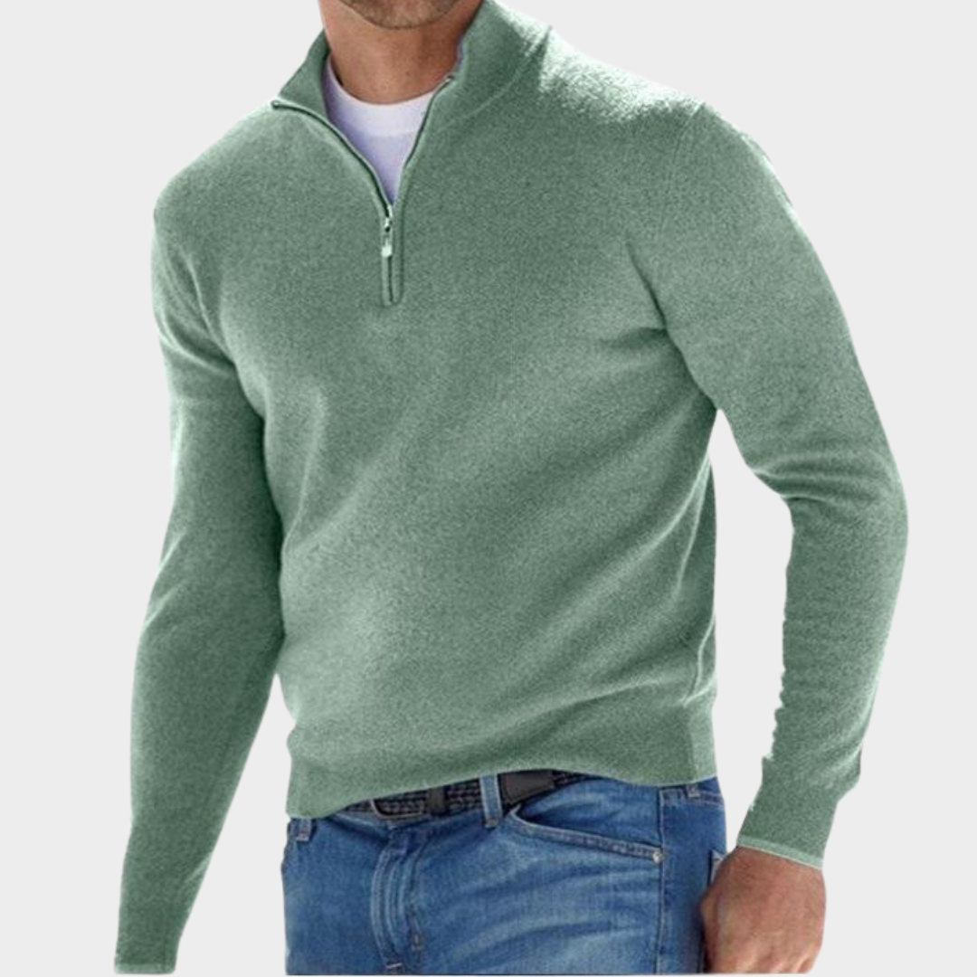 Quarter Zip Jumper - Long Sleeve - Half Zip - Polo Jumper - Men's Quarter Zip Sweaters-Chaps of London-Light Green-S-Chaps of London