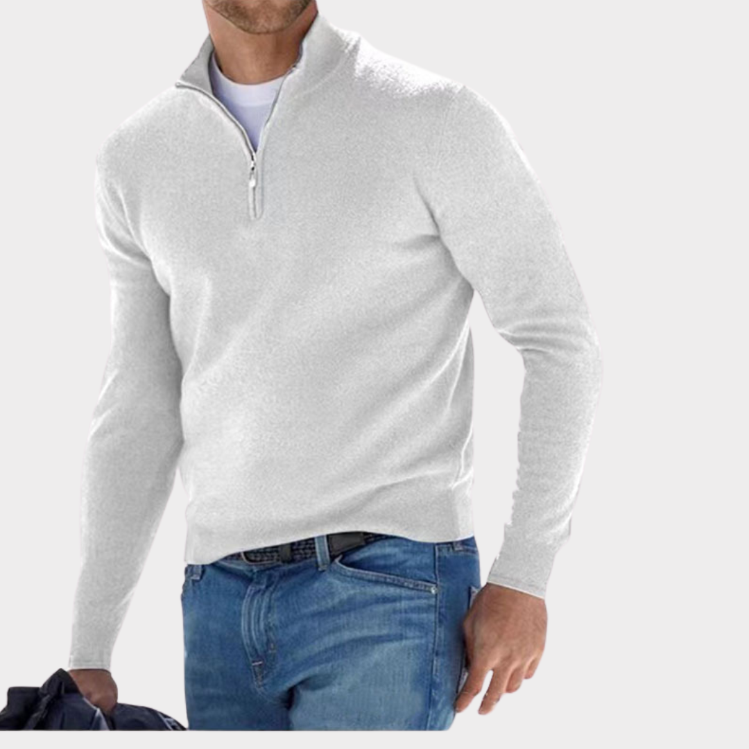 Quarter Zip Jumper - Long Sleeve - Half Zip - Polo Jumper - Men's Quarter Zip Sweaters-Chaps of London-White-S-Chaps of London