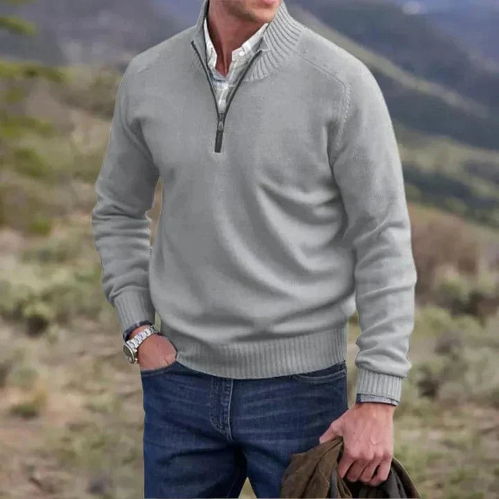 Quarter Zip Jumper - Long Sleeve - Knitted - Cashmere Sweater - Men's Half Zip Sweater-Sweaters-Chaps of London-Chaps of London