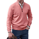 Quarter Zip Jumper - Long Sleeve - Knitted - Cashmere Sweater - Men's Half Zip Sweater-Sweaters-Chaps of London-Pink-S-Chaps of London