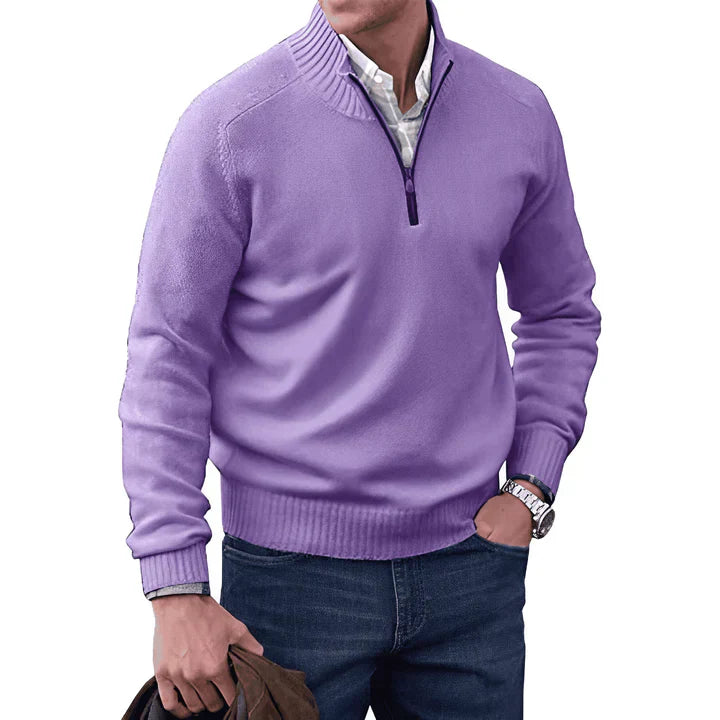 Quarter Zip Jumper - Long Sleeve - Knitted - Cashmere Sweater - Men's Half Zip Sweater-Sweaters-Chaps of London-Purple-S-Chaps of London