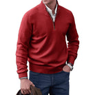 Quarter Zip Jumper - Long Sleeve - Knitted - Cashmere Sweater - Men's Half Zip Sweater-Sweaters-Chaps of London-Red-S-Chaps of London