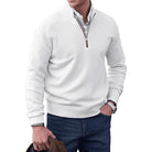 Quarter Zip Jumper - Long Sleeve - Knitted - Cashmere Sweater - Men's Half Zip Sweater-Sweaters-Chaps of London-White-S-Chaps of London