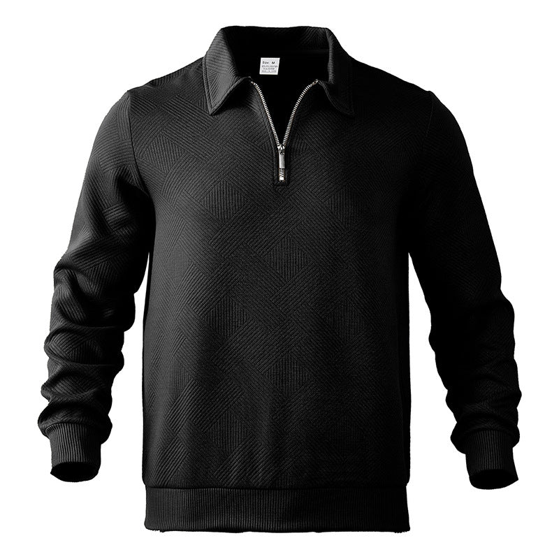 Quarter Zip Jumper | Long Sleeve | Pullover | Polo Sweater | Men's Half Zip Jumper-Chaps of London-Black-S-Chaps of London