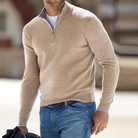 Quarter Zip Jumper - Men's Long Sleeve Knitted Half Zip Sweater -Sweater-Chaps of London-Beige-S-Chaps of London