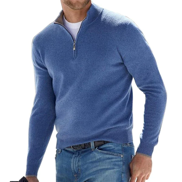Quarter Zip Jumper - Men's Long Sleeve Knitted Half Zip Sweater -Sweater-Chaps of London-Blue-S-Chaps of London