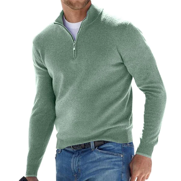 Quarter Zip Jumper - Men's Long Sleeve Knitted Half Zip Sweater -Sweater-Chaps of London-Green-S-Chaps of London