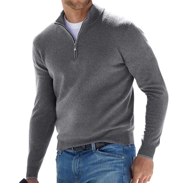 Quarter Zip Jumper - Men's Long Sleeve Knitted Half Zip Sweater -Sweater-Chaps of London-Grey-S-Chaps of London