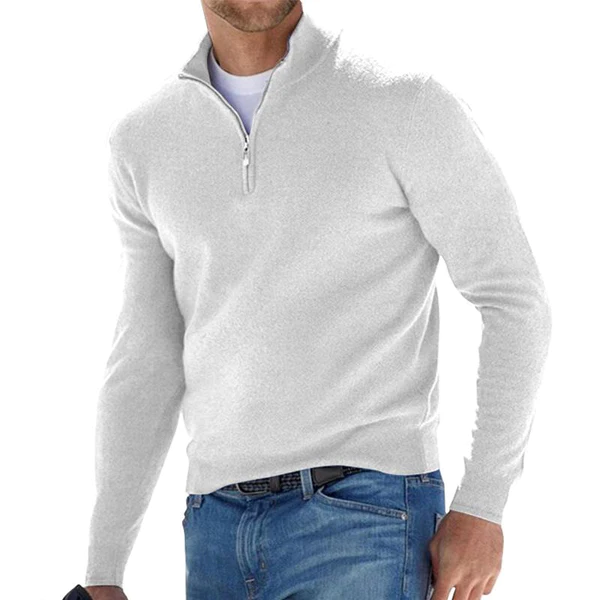 Quarter Zip Jumper - Men's Long Sleeve Knitted Half Zip Sweater -Sweater-Chaps of London-White-S-Chaps of London