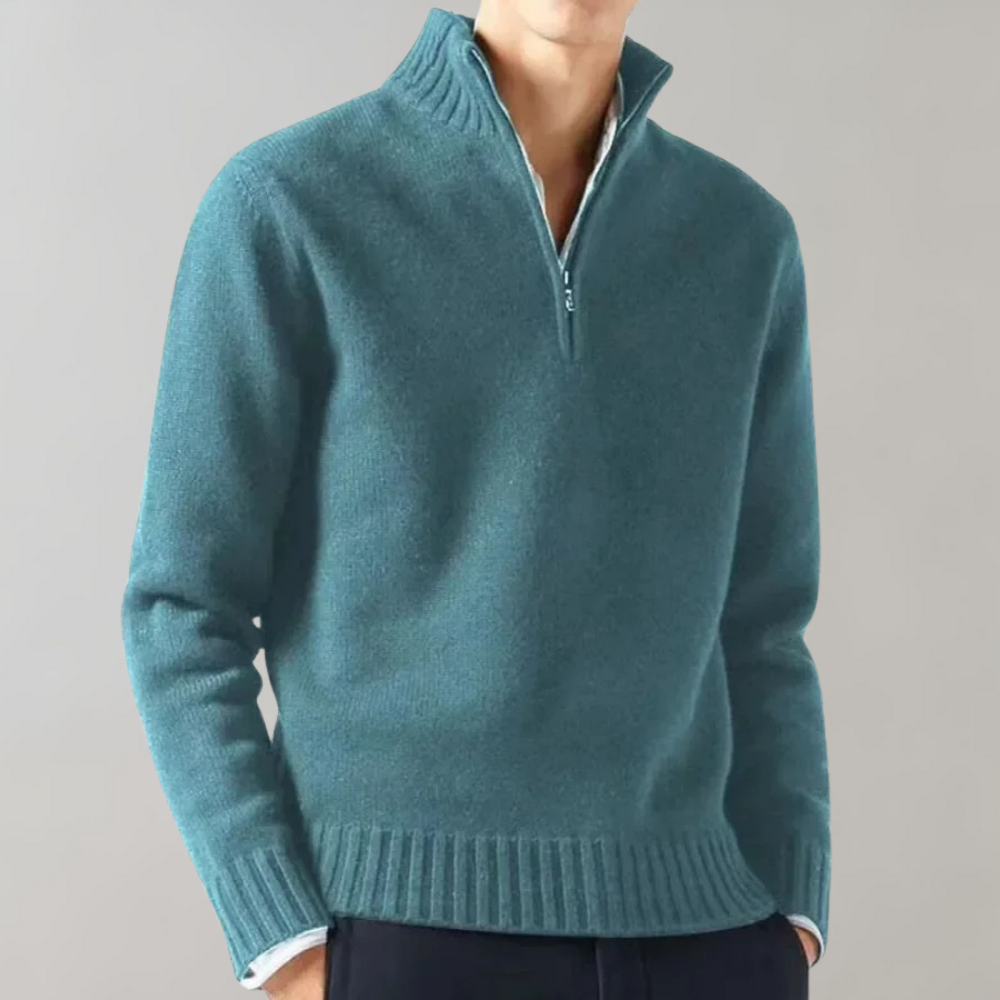 Quarter Zip Jumper - Men's Regular Fit Half Zip Knitted Sweater -Chaps of London-Lake Blue-M-Chaps of London