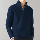 Quarter Zip Jumper - Men's Regular Fit Half Zip Knitted Sweater -Chaps of London-Navy Blue-M-Chaps of London