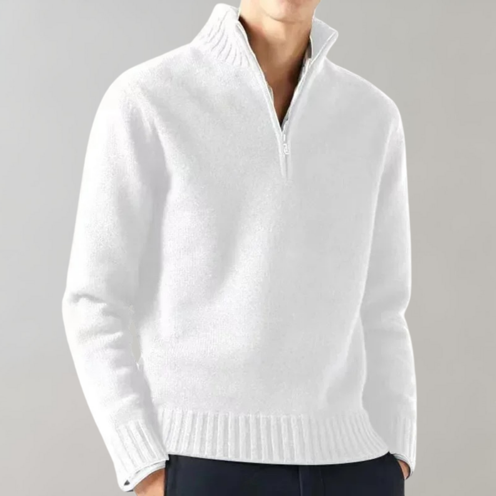Quarter Zip Jumper - Men's Regular Fit Half Zip Knitted Sweater -Chaps of London-White-M-Chaps of London