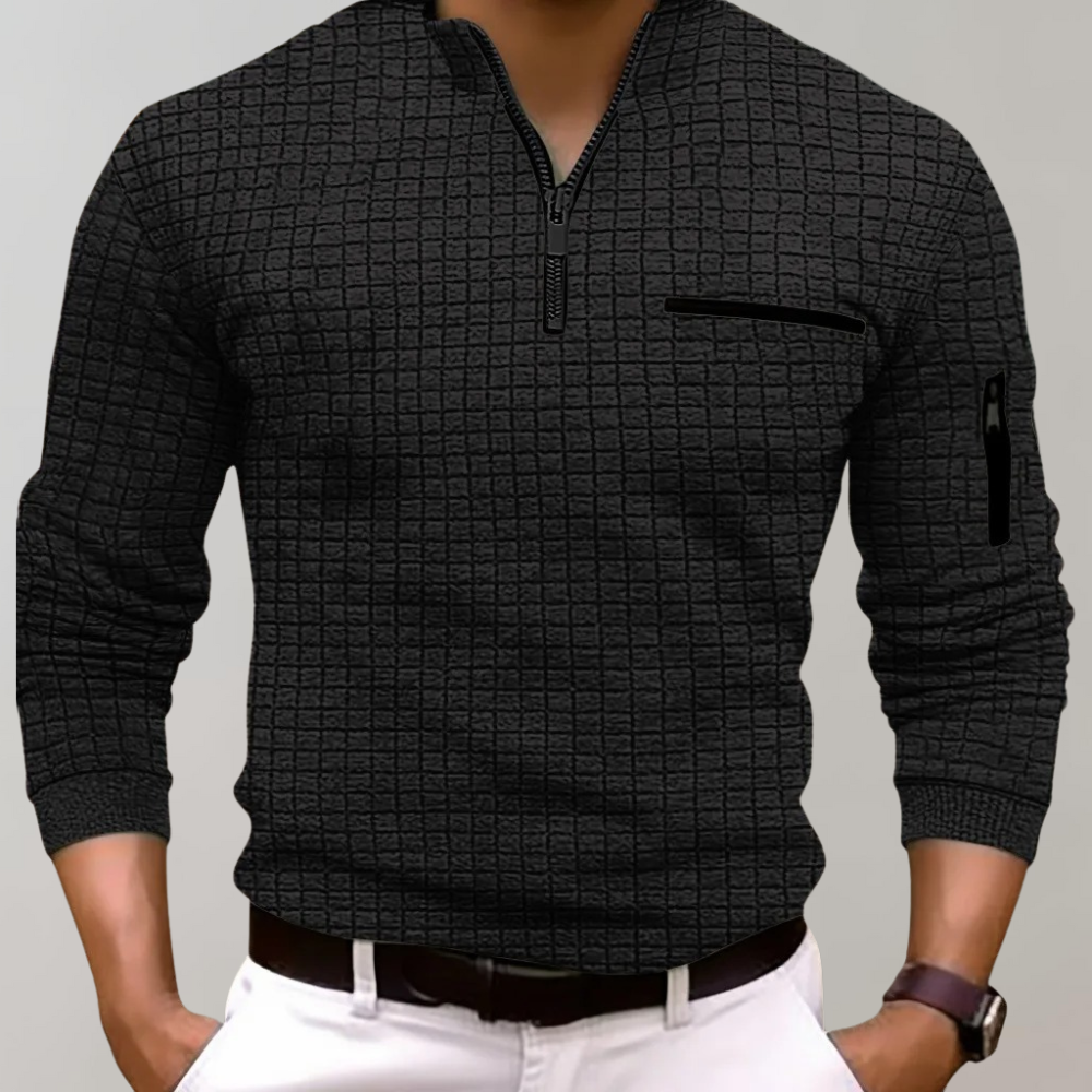 Quarter Zip Shirt | Pullover | Polo Shirt | Quarter Zip Sweatshirt | Men's Half Zip Sweater-Chaps of London-Black-S-Chaps of London