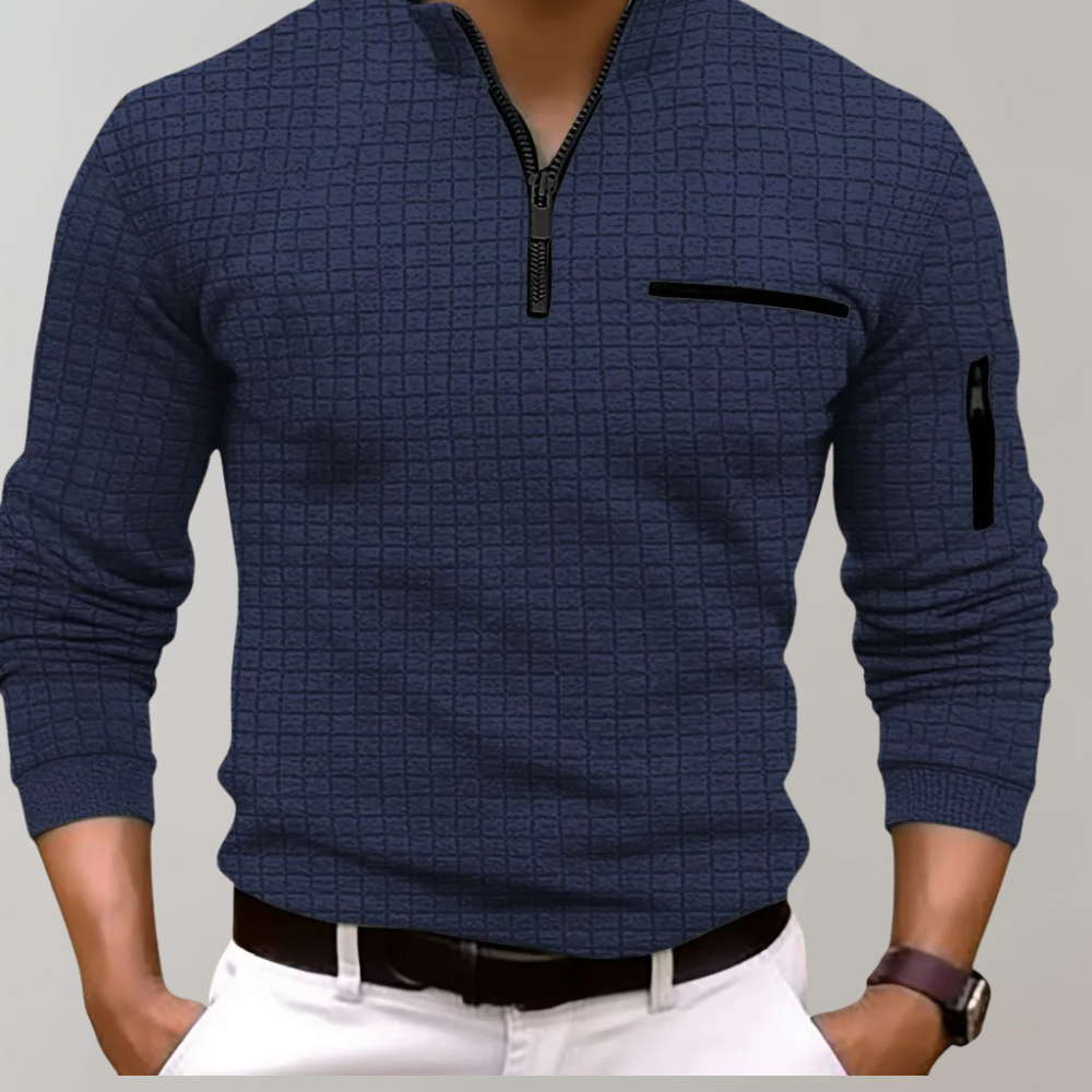 Quarter Zip Shirt | Pullover | Polo Shirt | Quarter Zip Sweatshirt | Men's Half Zip Sweater-Chaps of London-Blue-S-Chaps of London