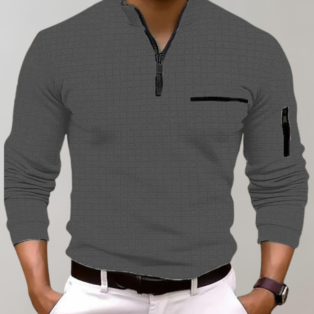 Quarter Zip Shirt | Pullover | Polo Shirt | Quarter Zip Sweatshirt | Men's Half Zip Sweater-Chaps of London-Grey-S-Chaps of London