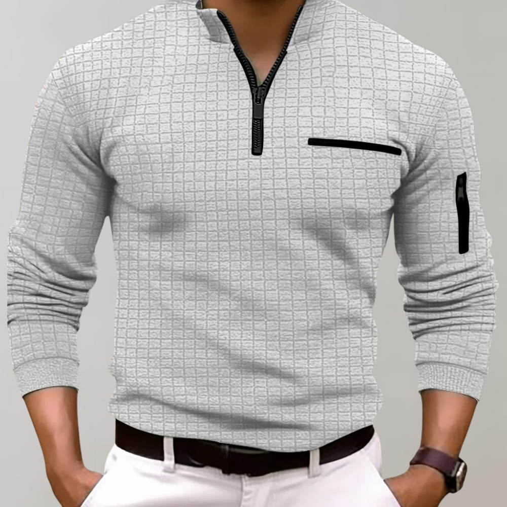 Quarter Zip Shirt | Pullover | Polo Shirt | Quarter Zip Sweatshirt | Men's Half Zip Sweater-Chaps of London-Light Grey-S-Chaps of London