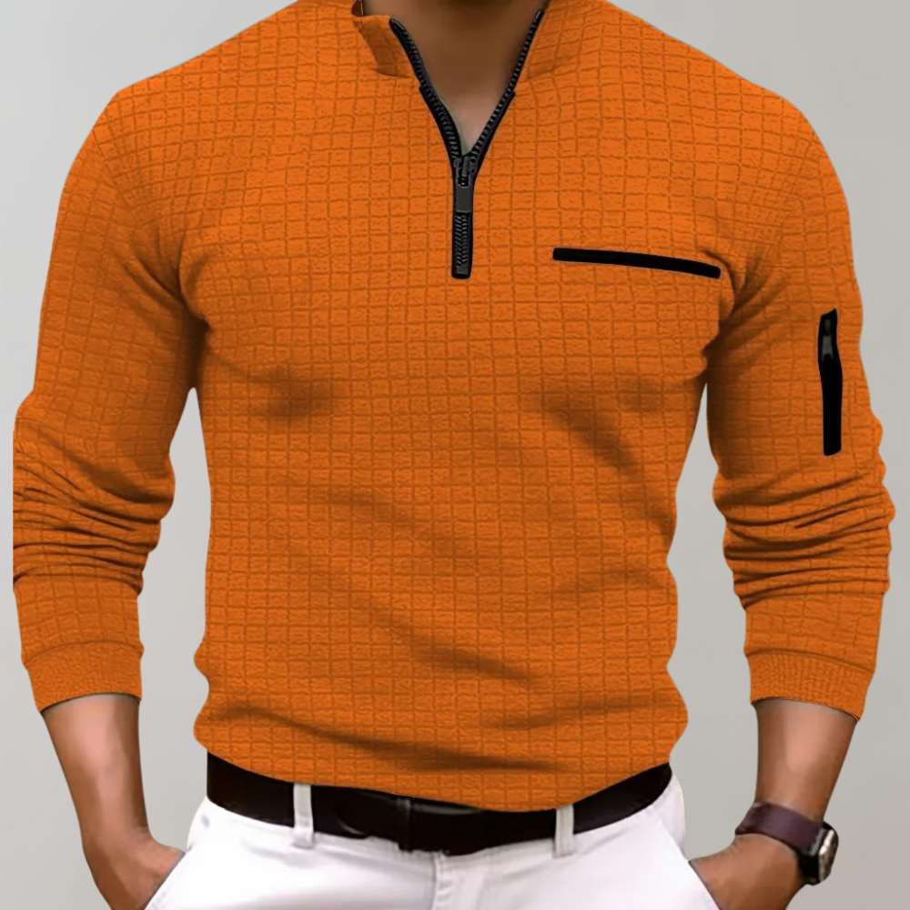 Quarter Zip Shirt | Pullover | Polo Shirt | Quarter Zip Sweatshirt | Men's Half Zip Sweater-Chaps of London-Orange-S-Chaps of London