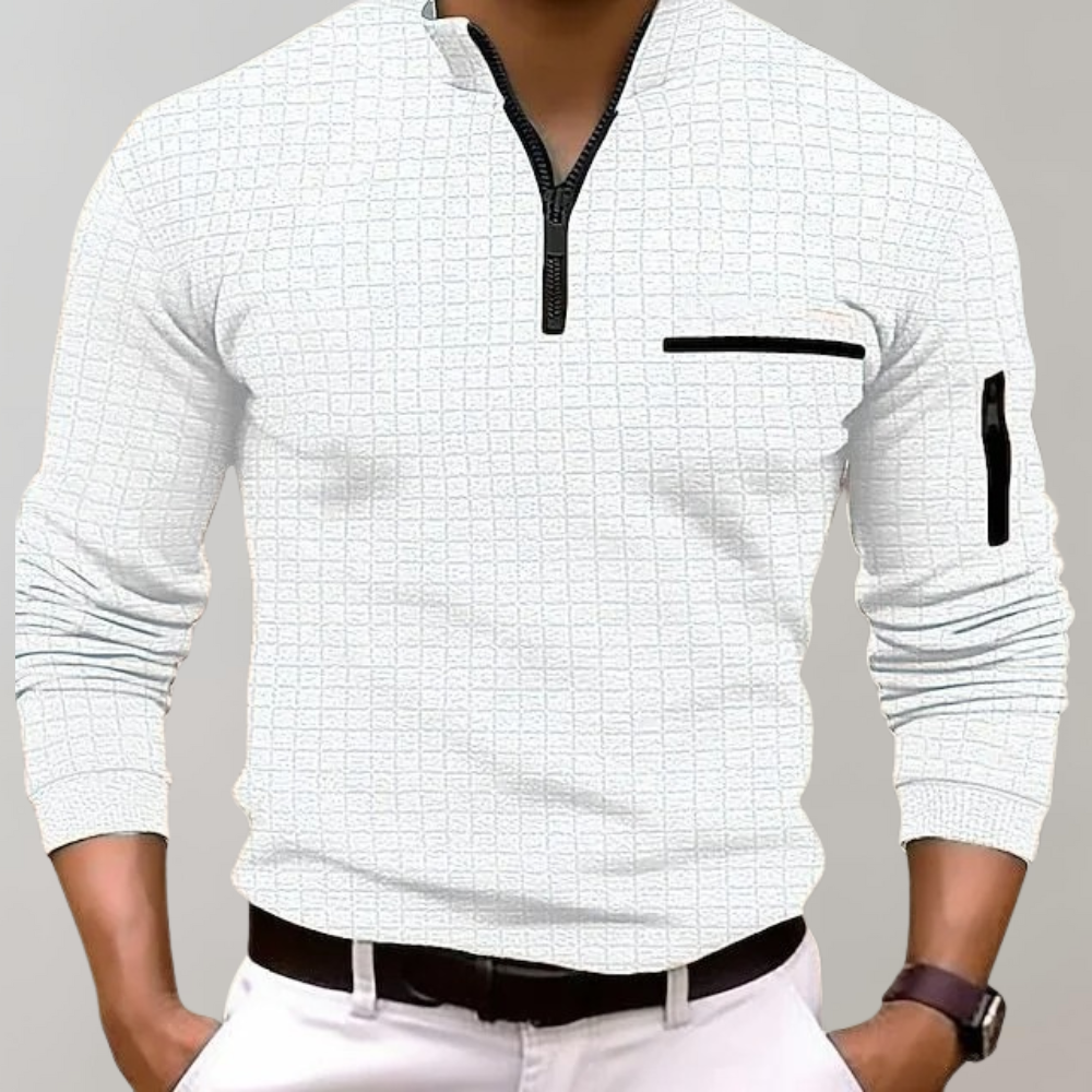 Quarter Zip Shirt | Pullover | Polo Shirt | Quarter Zip Sweatshirt | Men's Half Zip Sweater-Chaps of London-White-S-Chaps of London