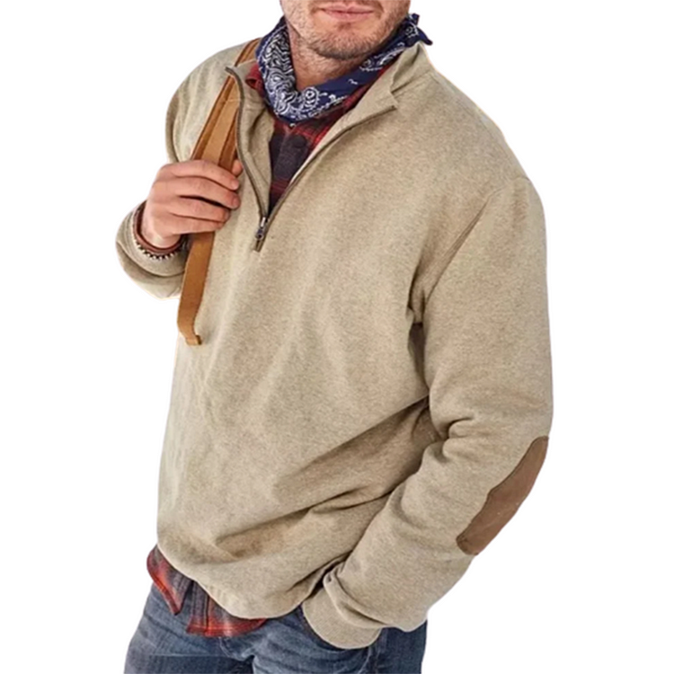 Quarter Zip Sweater | Casual | Elbow Patches | Half Zip Sweatshirt | Men's Clothing-Long Sleeves-Chaps of London-Chaps of London