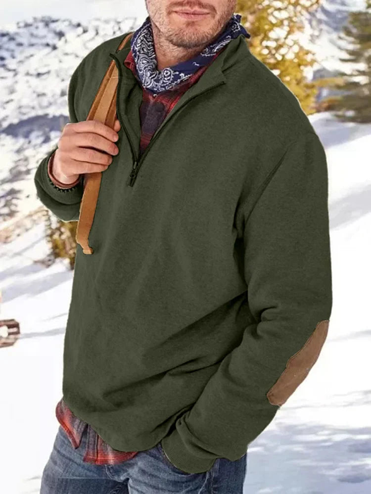 Quarter Zip Sweater | Casual | Elbow Patches | Half Zip Sweatshirt | Men's Clothing-Long Sleeves-Chaps of London-Chaps of London