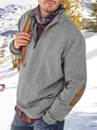 Quarter Zip Sweater | Casual | Elbow Patches | Half Zip Sweatshirt | Men's Clothing-Long Sleeves-Chaps of London-Grey-M-Chaps of London
