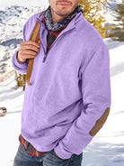 Quarter Zip Sweater | Casual | Elbow Patches | Half Zip Sweatshirt | Men's Clothing-Long Sleeves-Chaps of London-Purple-M-Chaps of London