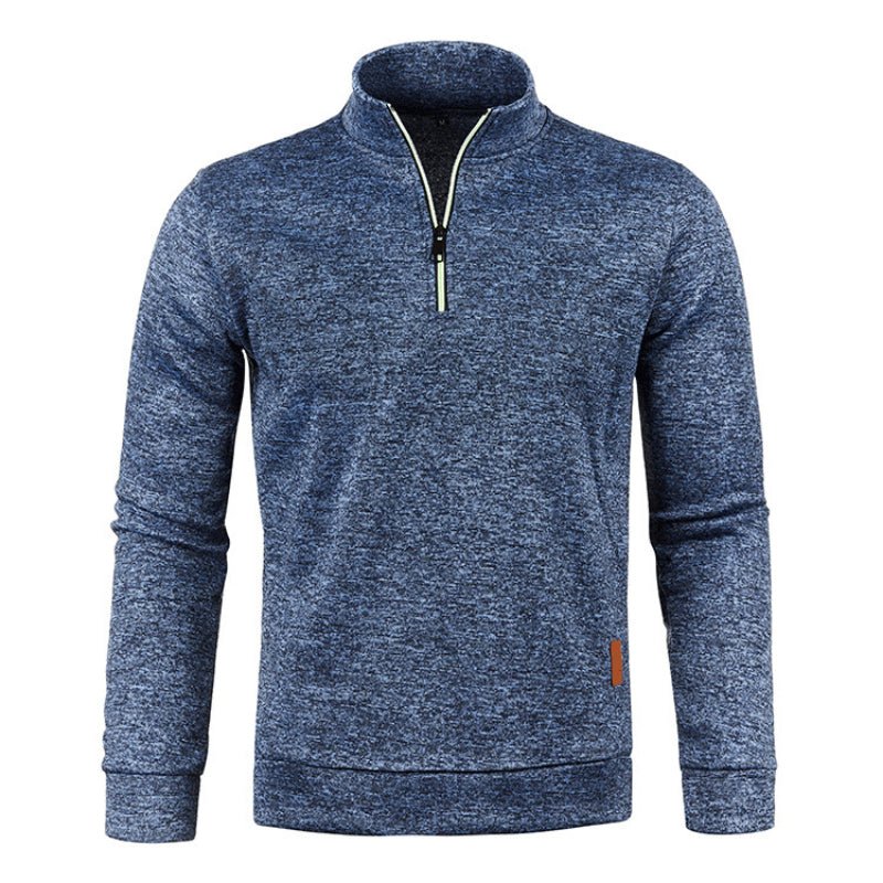 Quarter Zip Sweatshirt | Long Sleeve | High Neck | Half Zip Pullover | Men's Quarter Zip Sweaters-Chaps of London-Blue-S-Chaps of London