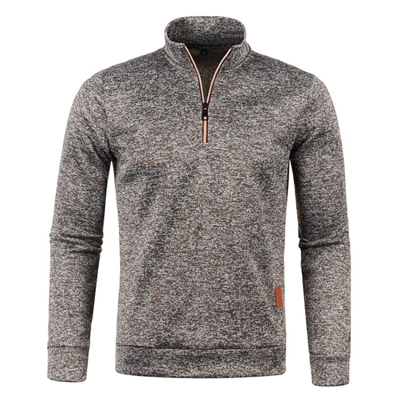 Quarter Zip Sweatshirt | Long Sleeve | High Neck | Half Zip Pullover | Men's Quarter Zip Sweaters-Chaps of London-Grey Brown-S-Chaps of London