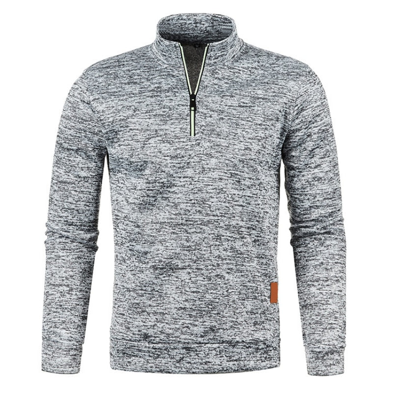 Quarter Zip Sweatshirt | Long Sleeve | High Neck | Half Zip Pullover | Men's Quarter Zip Sweaters-Chaps of London-Light Grey-S-Chaps of London