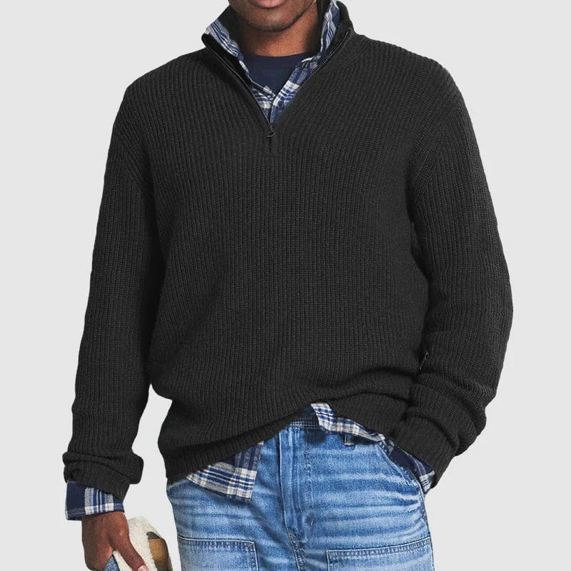 Quater Zip Jumper | Warm | Pullover | Men's Half Zip Sweater | Men's Knitwear-Chaps of London-Black-S-Chaps of London