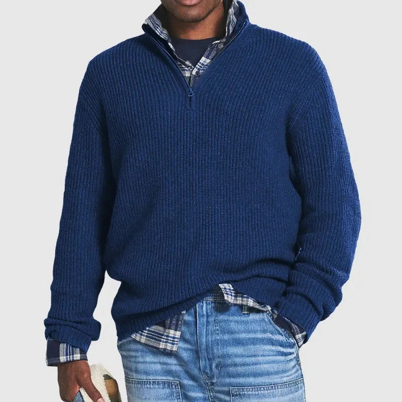 Quater Zip Jumper | Warm | Pullover | Men's Half Zip Sweater | Men's Knitwear-Chaps of London-Blue-S-Chaps of London