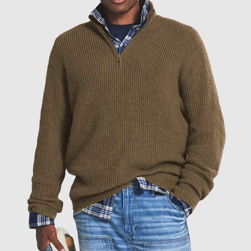 Quater Zip Jumper | Warm | Pullover | Men's Half Zip Sweater | Men's Knitwear-Chaps of London-Brown-S-Chaps of London