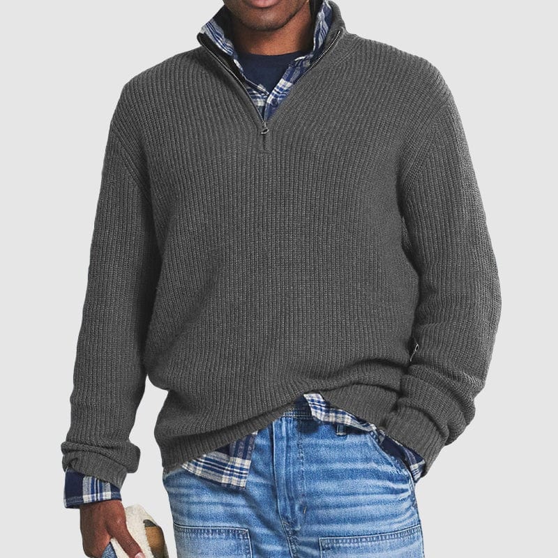 Quater Zip Jumper | Warm | Pullover | Men's Half Zip Sweater | Men's Knitwear-Chaps of London-Grey-S-Chaps of London