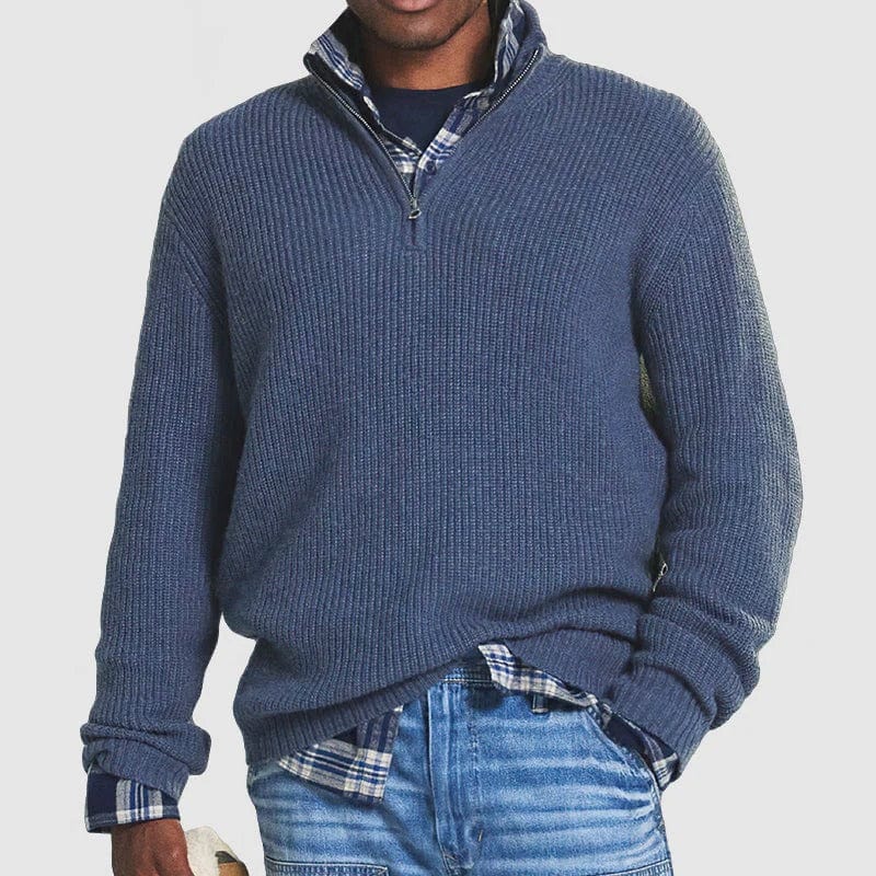Quater Zip Jumper | Warm | Pullover | Men's Half Zip Sweater | Men's Knitwear-Chaps of London-Light Blue-S-Chaps of London