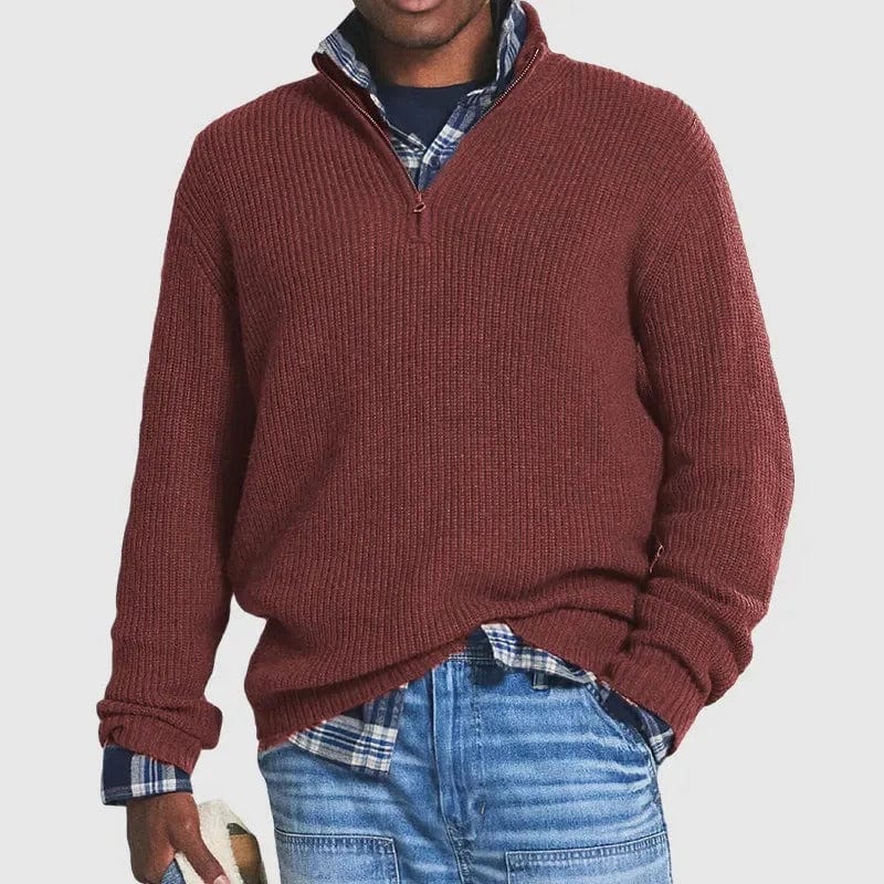 Quater Zip Jumper | Warm | Pullover | Men's Half Zip Sweater | Men's Knitwear-Chaps of London-Red-S-Chaps of London
