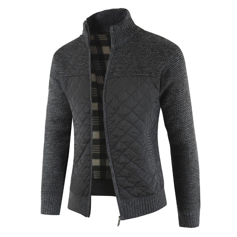 Quilted Jacket - Men's Zip-Up Knitted Quilted Cardigan-Strickwaren-Chaps of London-Black-S-Chaps of London