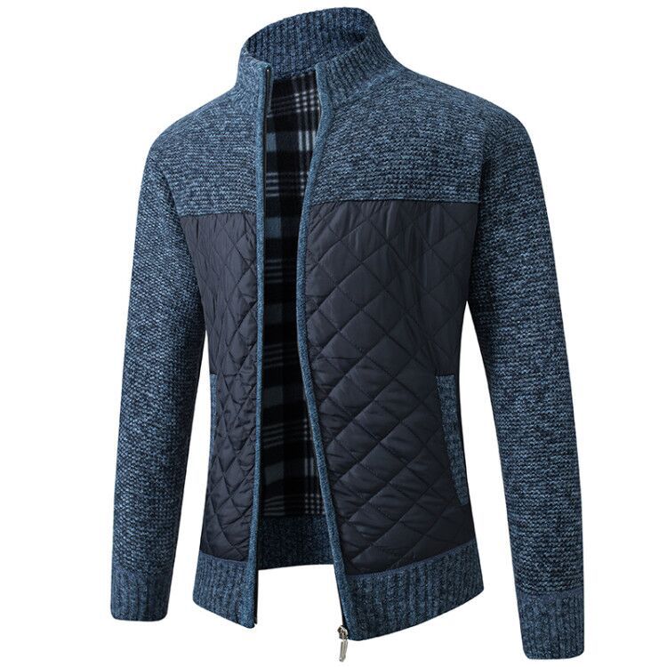 Quilted Jacket - Men's Zip-Up Knitted Quilted Cardigan-Strickwaren-Chaps of London-Blue-S-Chaps of London