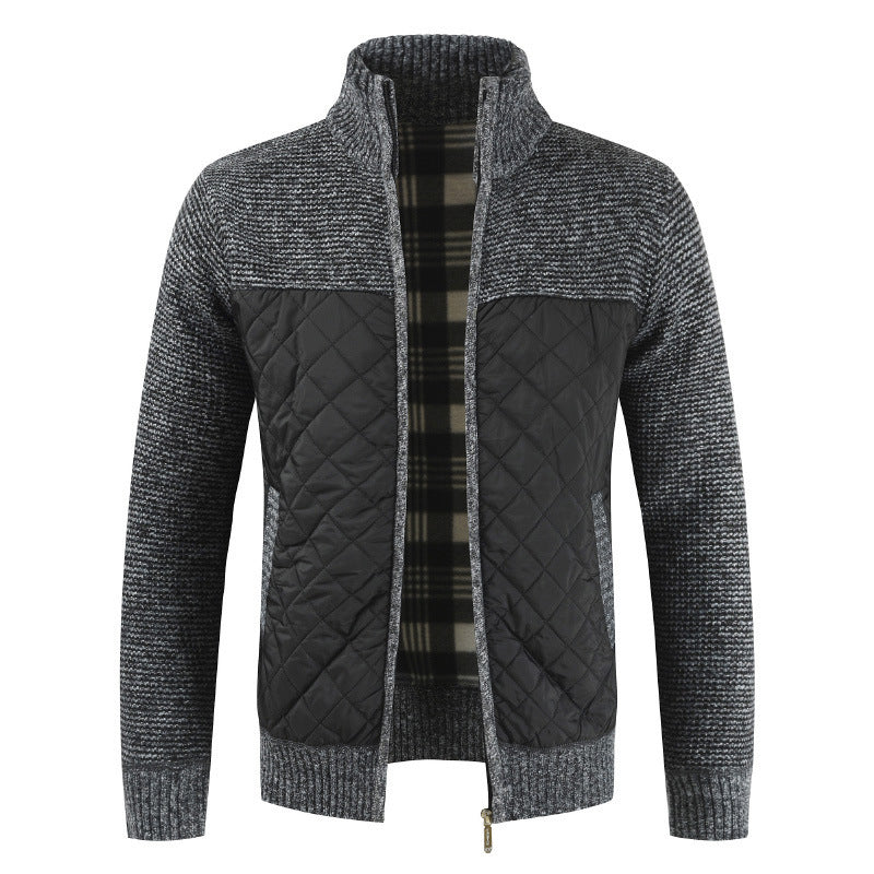 Quilted Jacket - Men's Zip-Up Knitted Quilted Cardigan-Strickwaren-Chaps of London-Dark Grey-S-Chaps of London