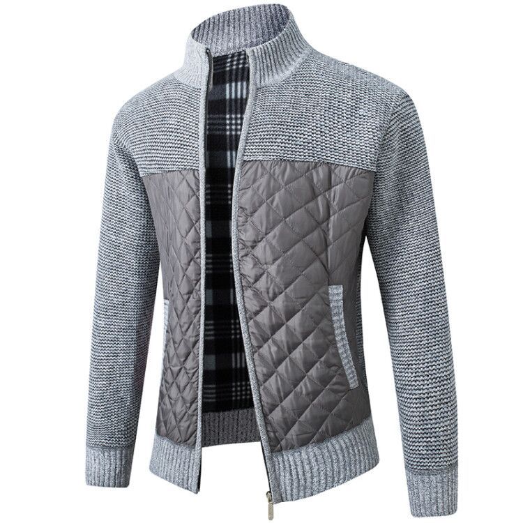 Quilted Jacket - Men's Zip-Up Knitted Quilted Cardigan-Strickwaren-Chaps of London-Grey-S-Chaps of London