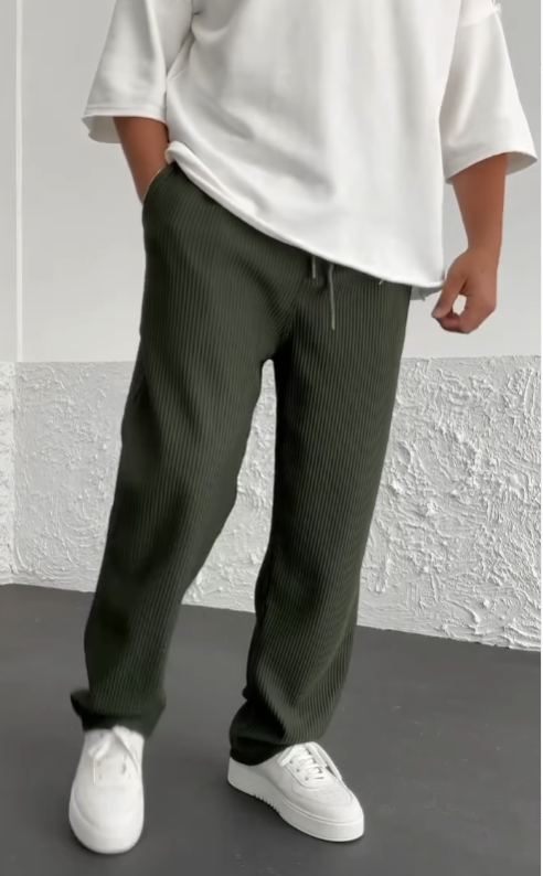 Ribbed Pants - Men's Loose Fit Drawstirng Stretch Baggy Pants-Chaps of London-Chaps of London