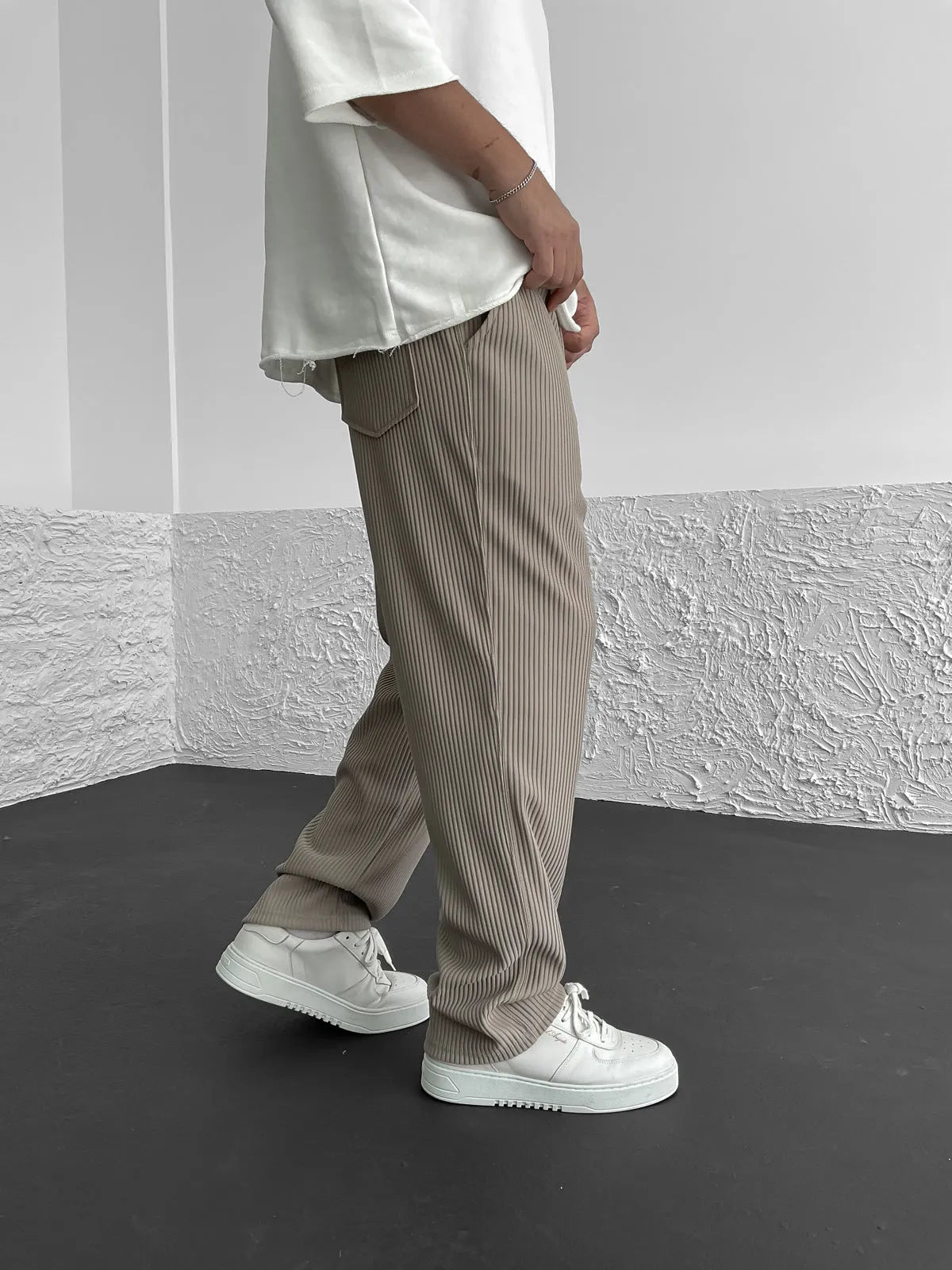 Ribbed Pants - Men's Loose Fit Drawstirng Stretch Baggy Pants-Chaps of London-Chaps of London