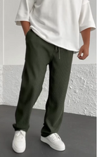 Ribbed Pants - Men's Loose Fit Drawstirng Stretch Baggy Pants-Chaps of London-Green-S-Chaps of London