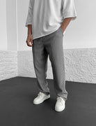 Ribbed Pants - Men's Loose Fit Drawstirng Stretch Baggy Pants-Chaps of London-Grey-S-Chaps of London