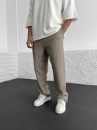 Ribbed Pants - Men's Loose Fit Drawstirng Stretch Baggy Pants-Chaps of London-Khaki-S-Chaps of London